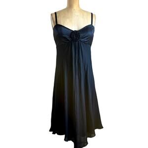 Y2K Black Nine West silk baby doll dress bias cut with flower detail Size 4.zz